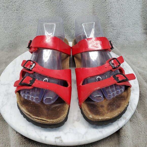 Birkenstock Shoes Womens EU 37 US 6-6.5 Red Leather Birkis Florida Sandals *Read - Picture 3 of 12